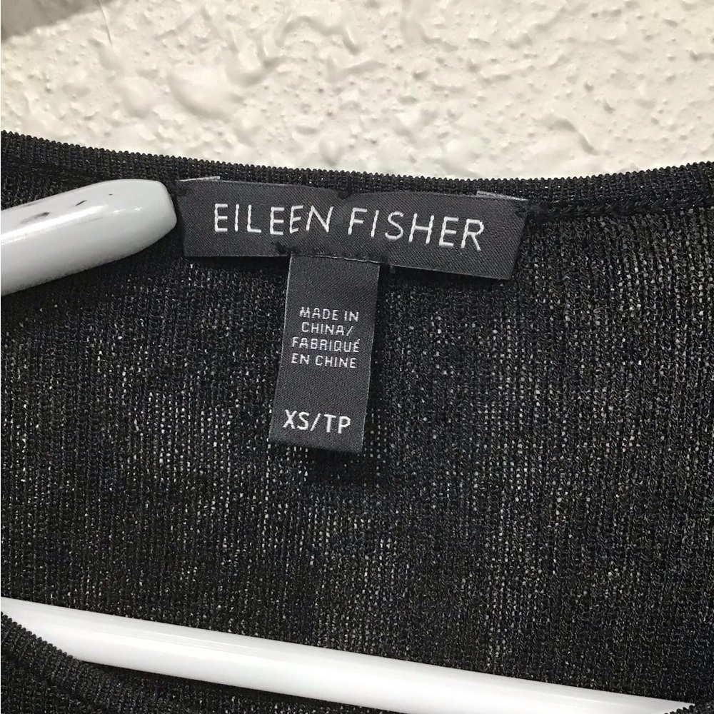 Eileen Fisher Metallic Asymmetrical Tunic Top XS Black Gray Knit Luxe Minimalist - Picture 2 of 6